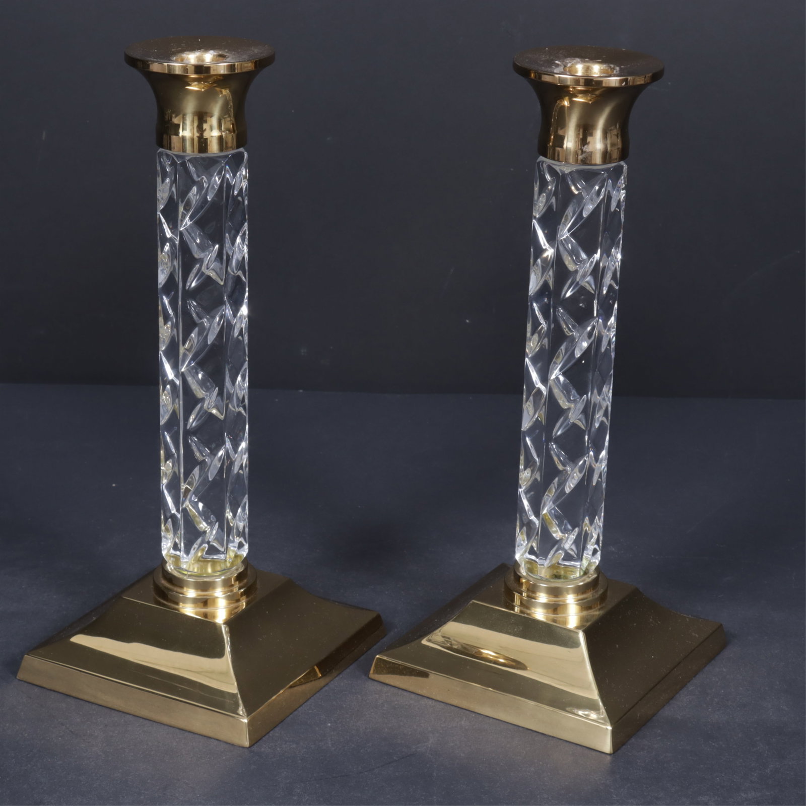 Classical Style Brass & Crystal Candlesticks - 5