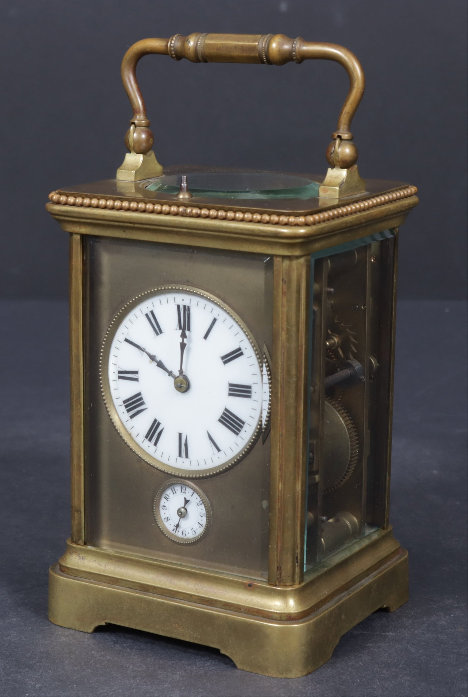 Black Starr & Frost Brass Carriage Clock: French Brass Quarter Hour Repeater Carriage Clock retailed by Black Starr & Frost, New York. Early 20th C. Stamped Made in Paris. Serial number 15065. Inscription on verso reads "From F.E.R. Oct.