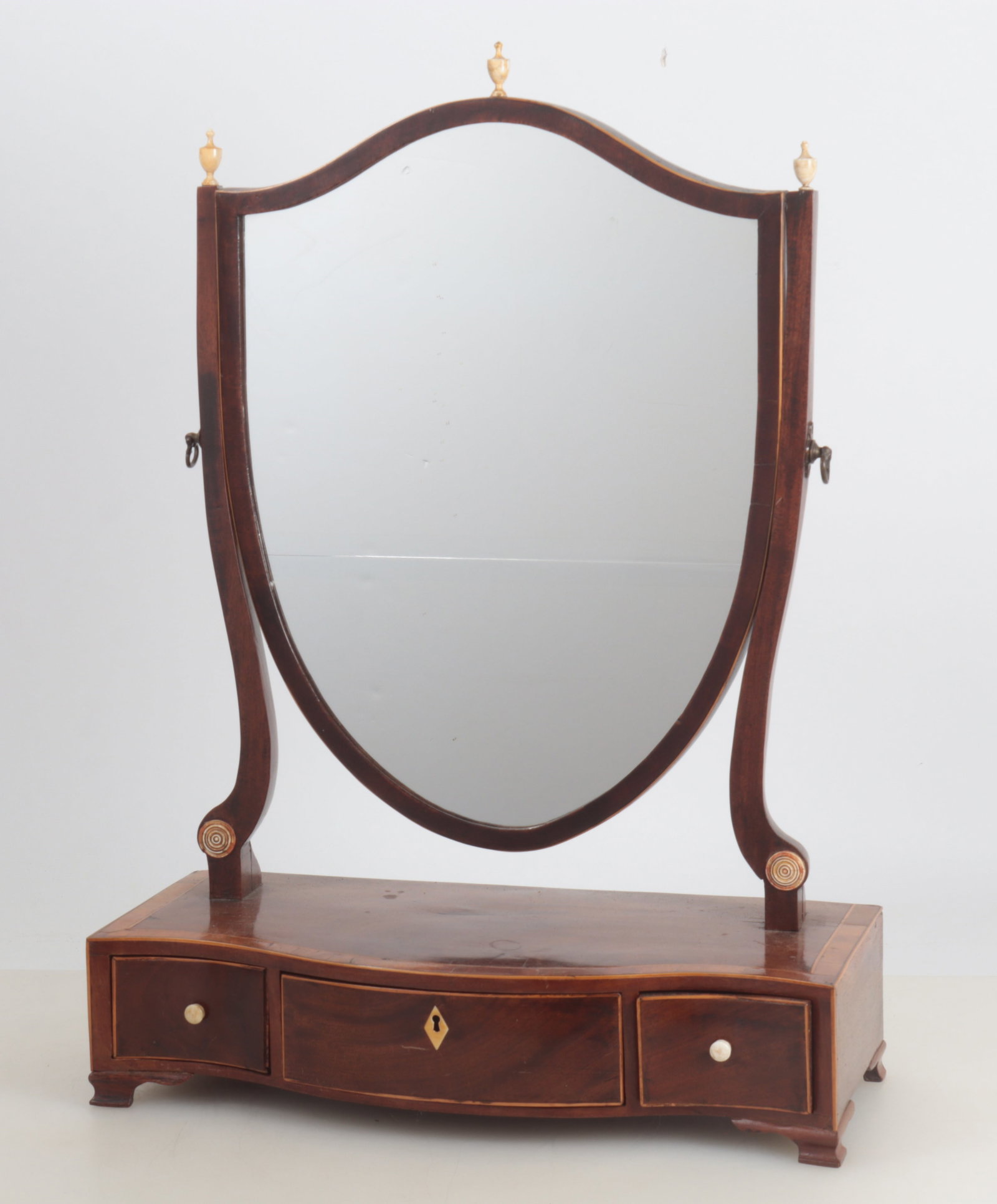 George III Inlaid Mahogany Dressing Mirror, 18th C: George III Inlaid Mahogany Dressing Mirror, 18th C. 23.75" H x 17" W x 7.75" D