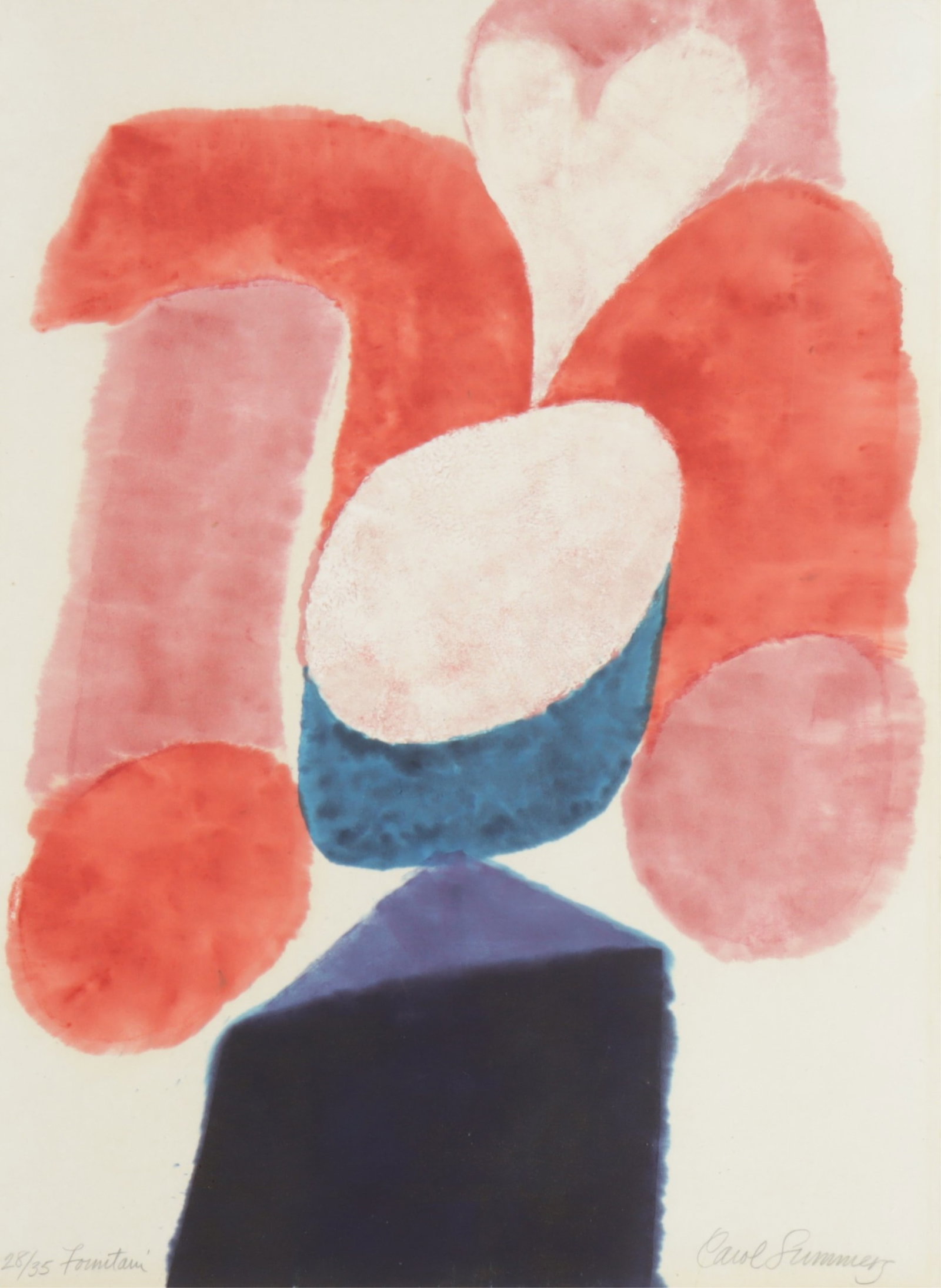 Carol Summers - "Fountain": Carol Summers (American, 1925-2016) "Fountain" woodblock print on wove paper, signed in graphite lower right, titled and numbered 28 of 35 in graphite lower left. Sight 28.5 x 21.75 Framed 35.75 x 27"