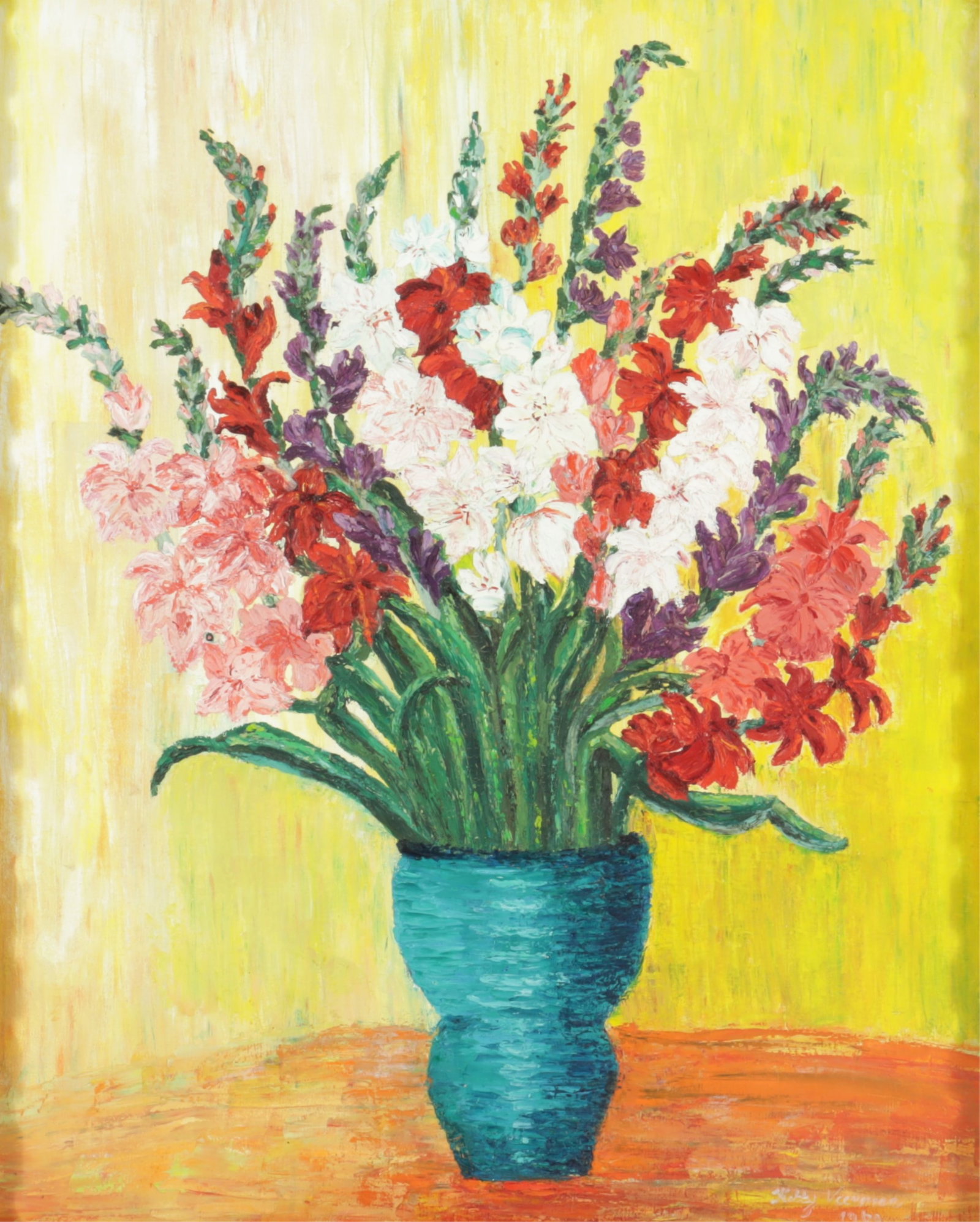 Kitty Veerman - Floral Bouquet - O/C: Kitty Veerman, Dutch, 20th C., Bouquet of Flowers in Vase still life, oil on canvas, signed lower right and dated 1969 30 x 24, framed 38 x 32.5