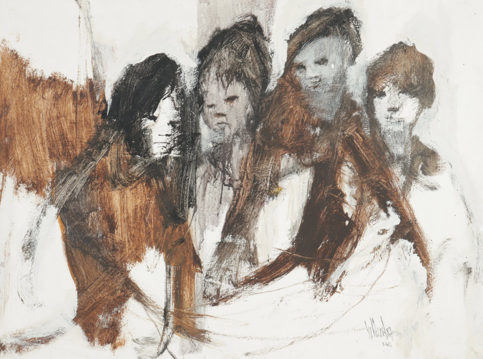 Gino Hollander - Abstract Figures A/C: Gino Hollander (American, 1924-2015) Abstract figures, acrylic on canvas, signed lower right, dated '68. 30 x 40 Framed 31.5 x 41"
