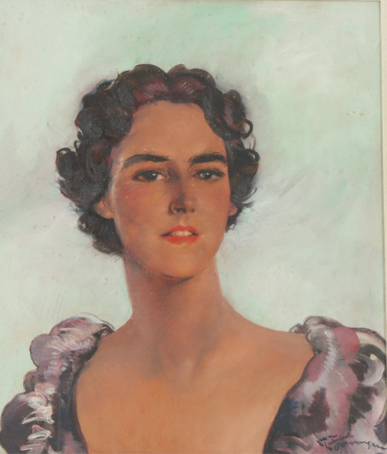 Jean-Gabriel Domergue O/C: Jean-Gabriel Domergue (French, 1889-1962) Oil on canvas, signed LR. Portrait of Alice Gertrude Grayson (Harrison) dated 1936 Sight; 21.5" H x 17.5" WFrame; 31.5" H x 27.5" W