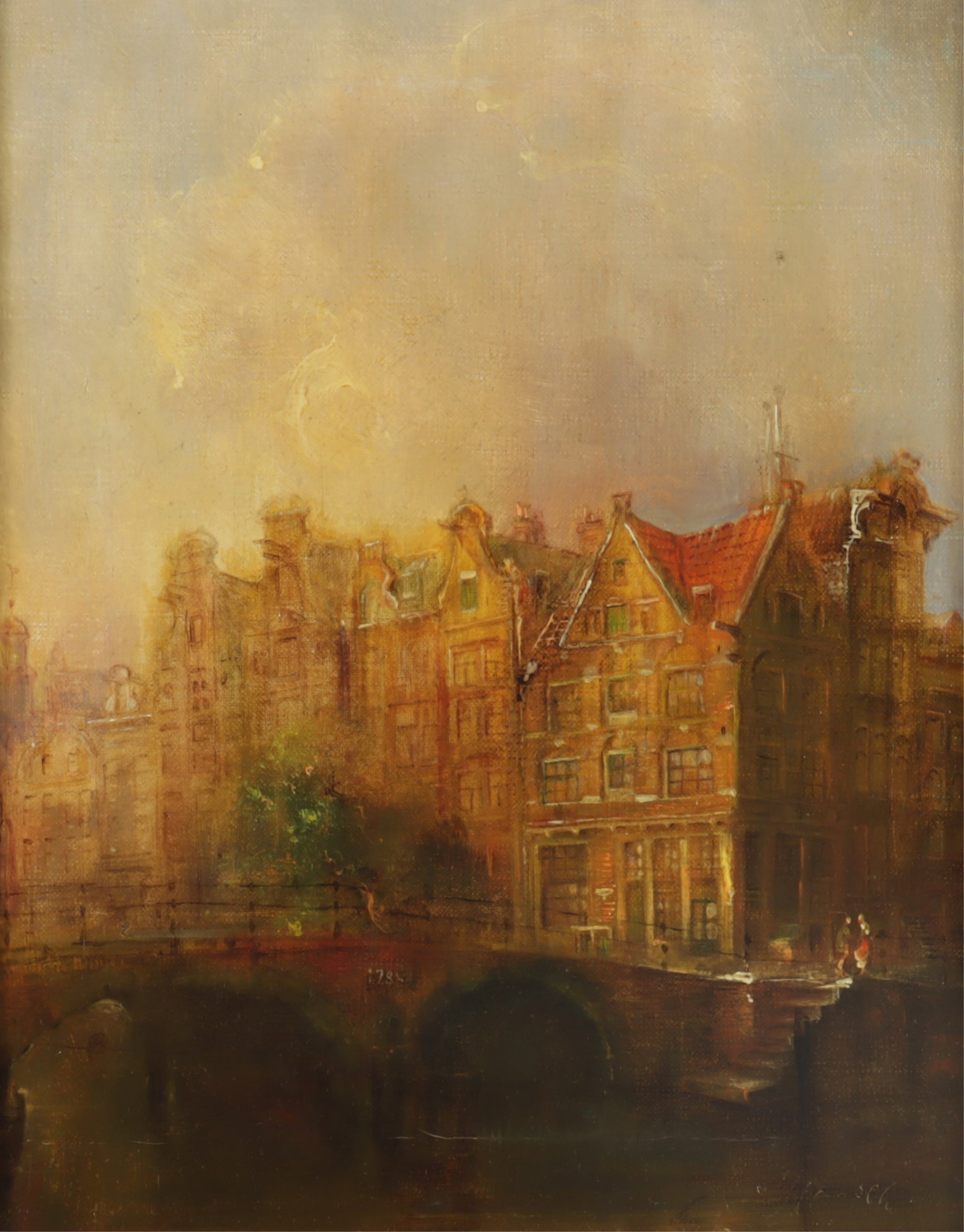 Hendrik Hunsche - Amsterdam - O/C: Hendrik Hunsche, Dutch, 1870-1950, Amsterdam, oil on canvas, labeled Kunssthandel Roelofs Art Gallery 11.5 H x 9.5 W, framed 16.5 H x 14 W