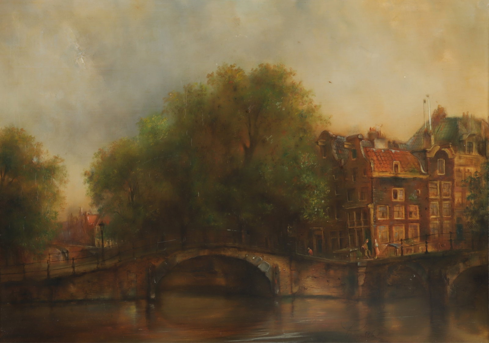 Hendrik Hunsche - Amsterdam - O/C: Hendrik Hunsche, Dutch, 1870-1950, Amsterdam, oil on canvas, labeled Kunssthandel Roelofs Art Gallery 20 H x 28 W, framed 25 H x 33 W