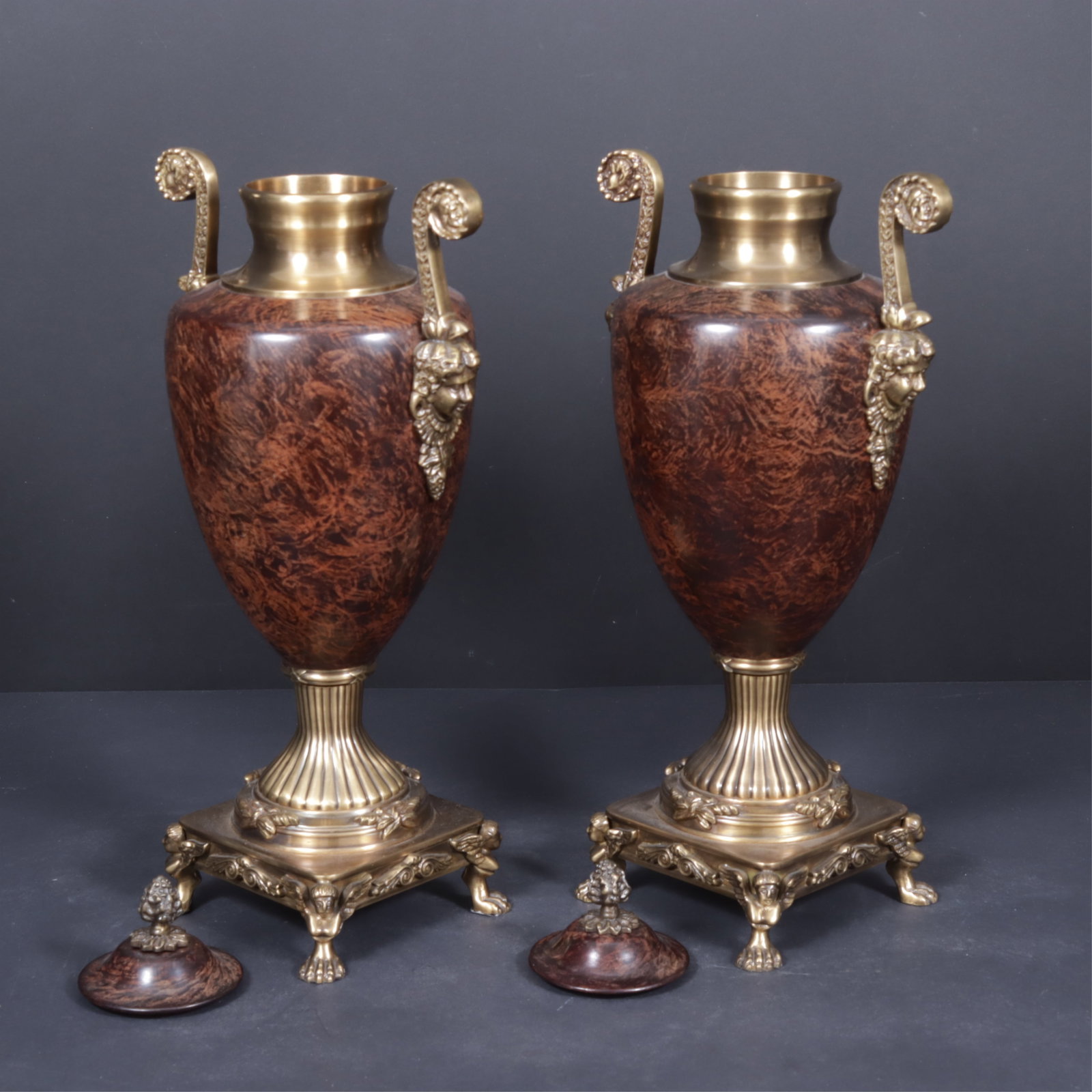 Pair Classical Style Brass Urns - 2