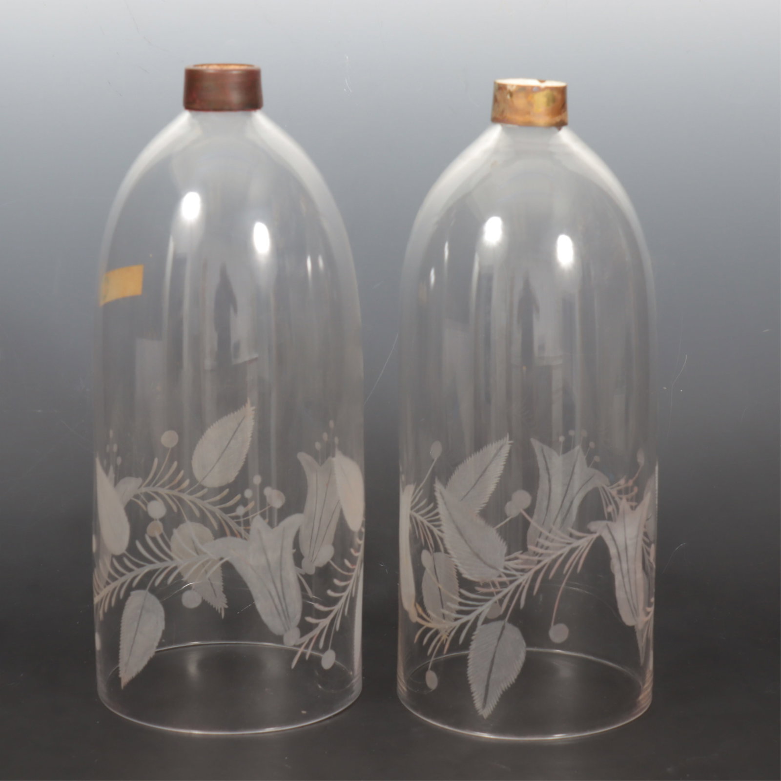 Pair of Antique Etched Glass Hurricane Shades (1 of 8)