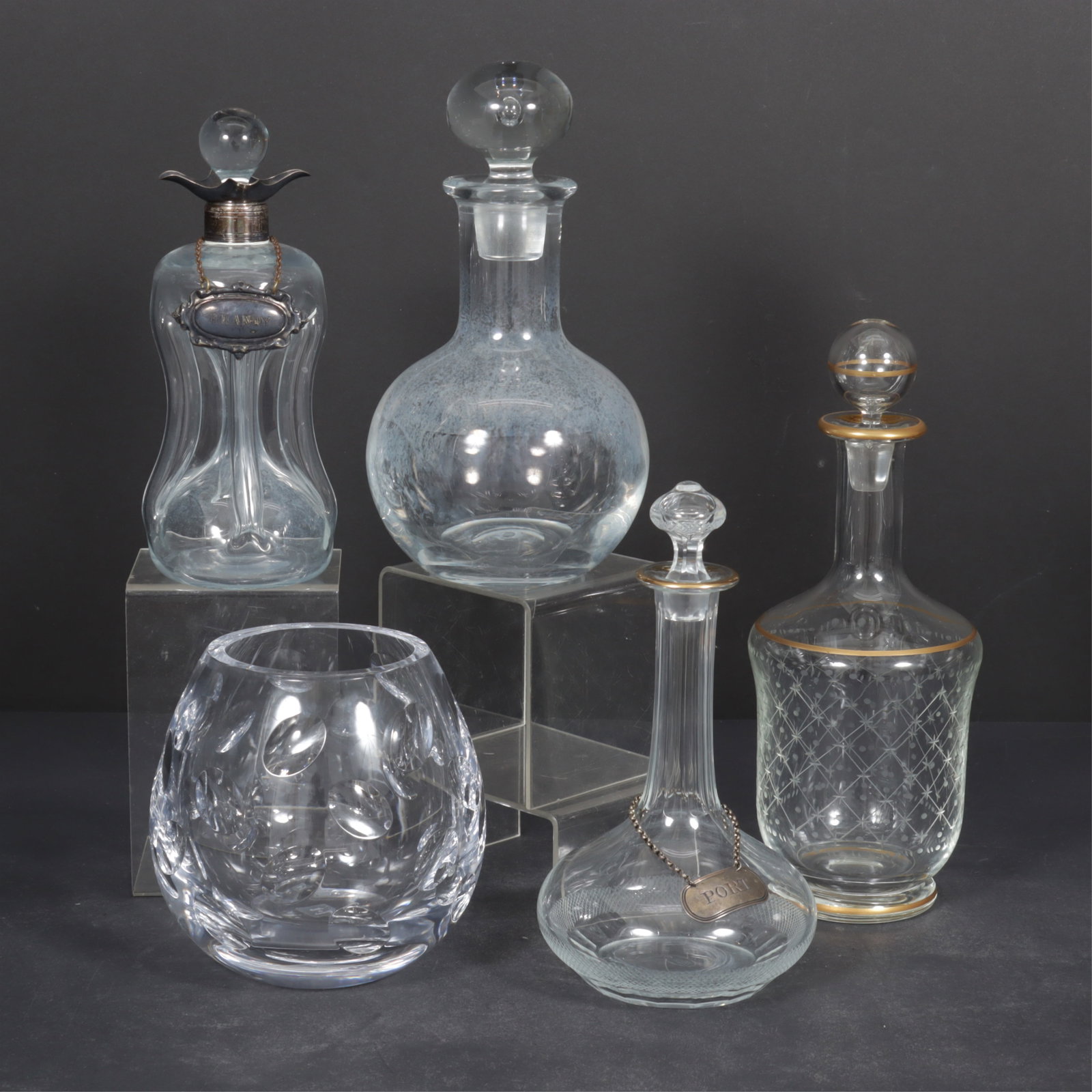 4 Crystal Decanters & Tiffany Crystal Vase (1 of 8)