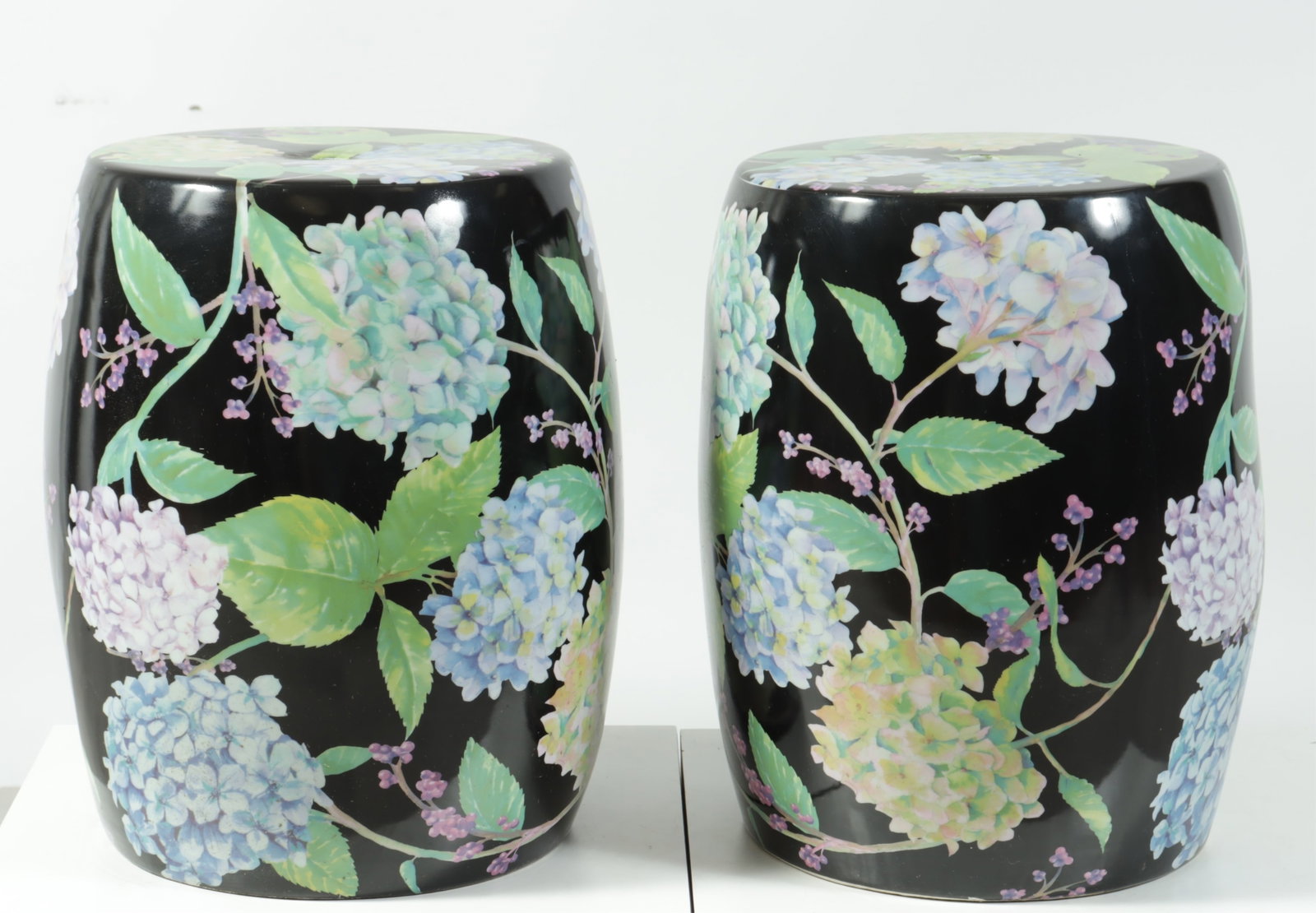 Pair Porcelain Hydrangea Decorated Garden Stools (1 of 8)