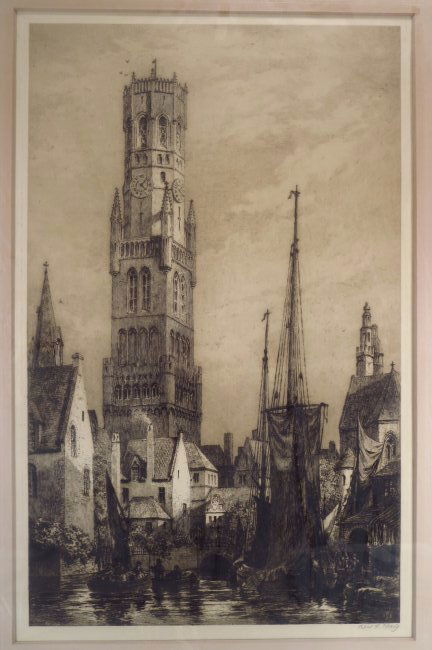 Two Prints, late 19th/Early 20th C.: Two Prints, including John Taylor Arms, American, 1887-1953, "Collegiate Church, Toro", 1935, etching, ed. of 100, signed, dated, and editioned in graphite Note: Milch Galleries, New York label on ver
