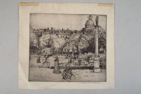 Donald Shaw MacLaughlan, Jardin du Luxembourg, Etching: Donald Shaw MacLaughlan, Canadian/American, 1876-1938, "Jardin du Luxembourg", early 20th century, etching, signed in graphite at lower right, unframed Property Title Property Purchased from the Estat