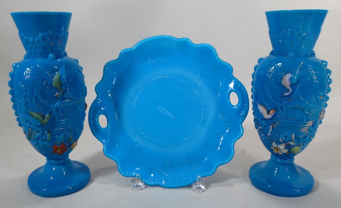 Group of 3 Bristol Type Blue Glass, 20th C. (1 of 3)