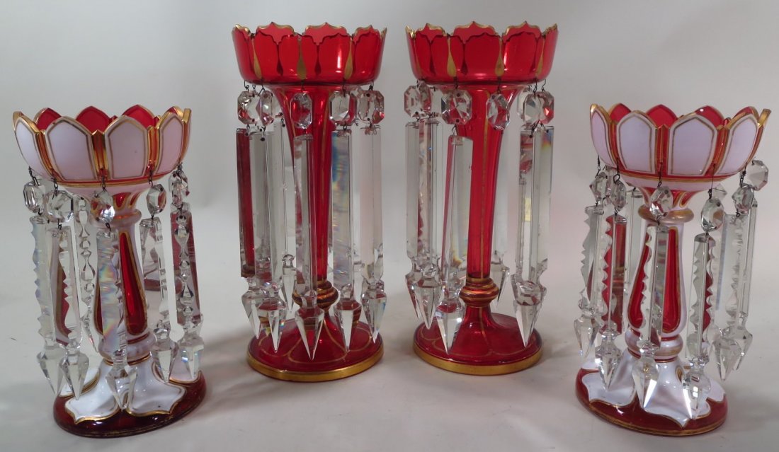 Two cranberry glass lustres, American, 19th cent. (1 of 3)