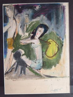 Leon Wall, Modernist Figures, 1962, mixed media: Leon Wall, American, 1919-1980, Modernist Figures, 1962, mixed media on paper, signed and dated. Note: Exhibited at the Betty Parsons Gallery during this period. 10 x 7, framed 16 x 13 Property Title