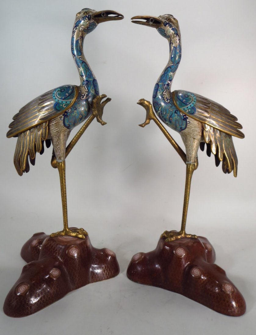 Pair of Cloisonne Cranes, Asian, 20th C. (1 of 5)