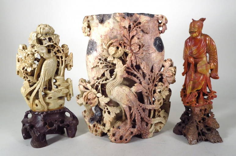 Three Chinese Soapstone Carvings, 20th C.