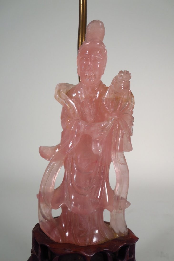 Chinese Rose Quartz Quan Yin Lamp, 19th C. (1 of 4)