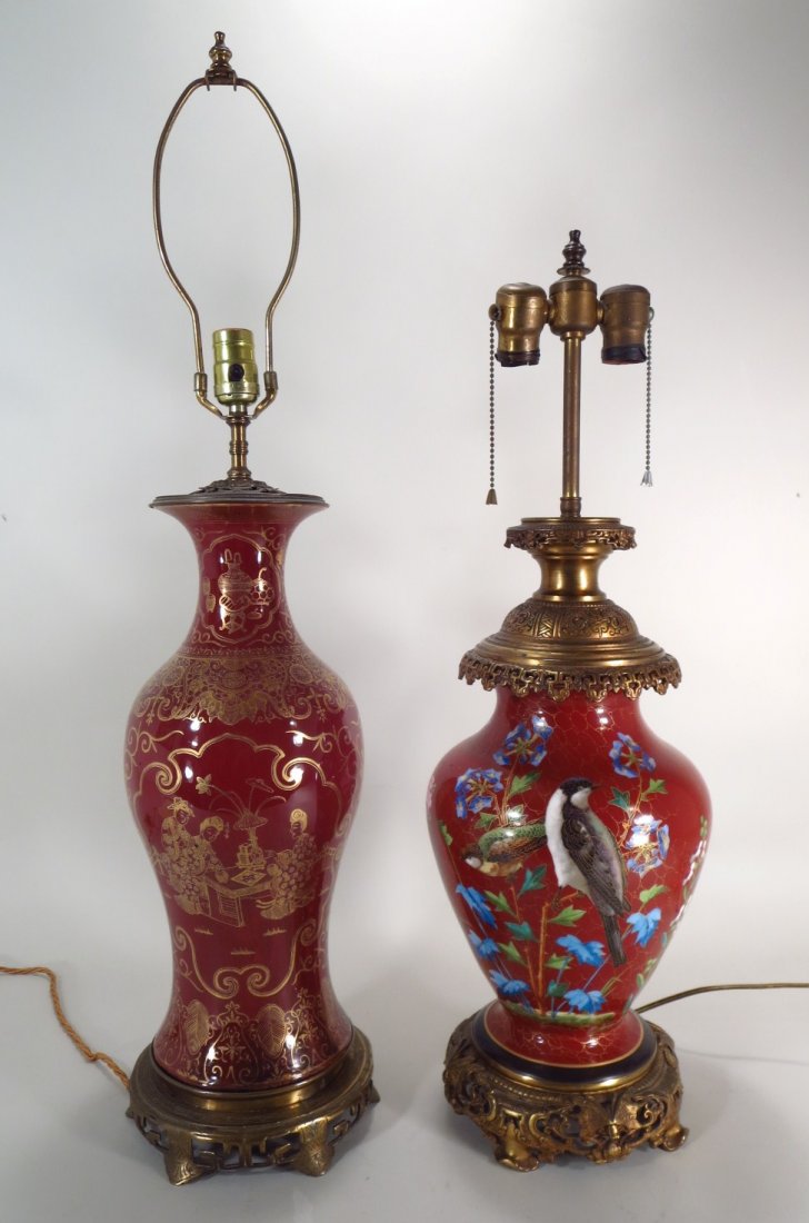 2 Chinese Red Porcelain Vase Lamps, 19th/20th C. (1 of 5)