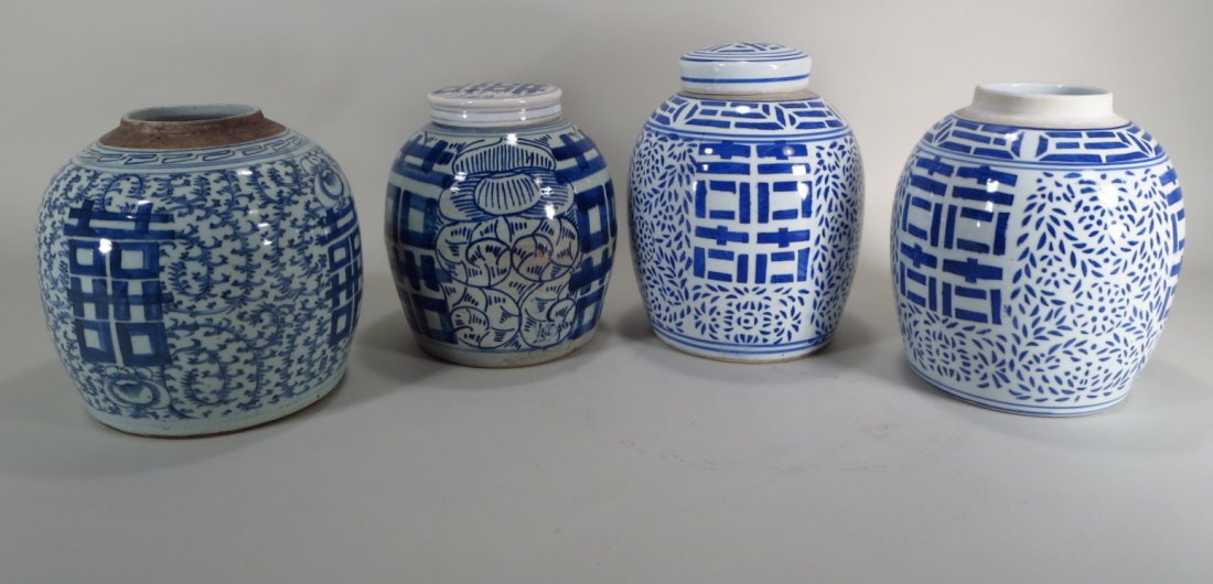 4 Blue and White Ceramic Ginger Jars, 20th C. (1 of 4)