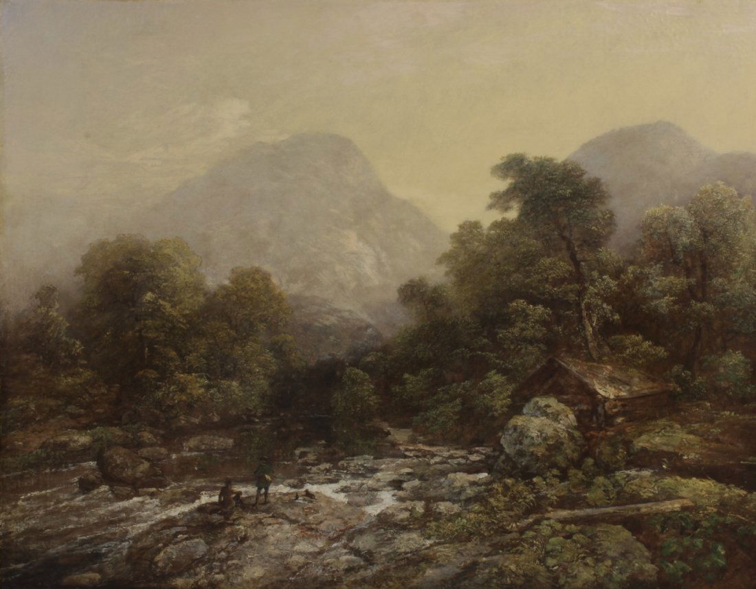 19th c. Am. Sch., Mountain Cabin by Stream, o/c (1 of 5)