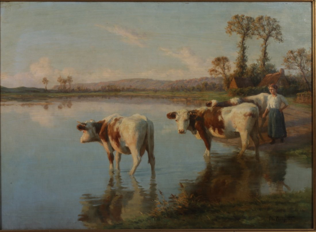 Felix Planquette, French, Cows in Stream, o/c (1 of 5)