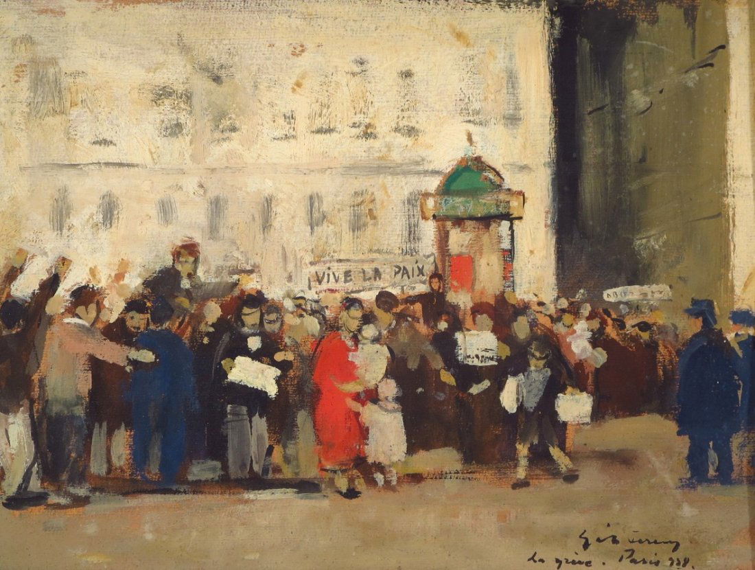 French, 20th c, Parisian Street Scene, 1928, o/c (1 of 7)