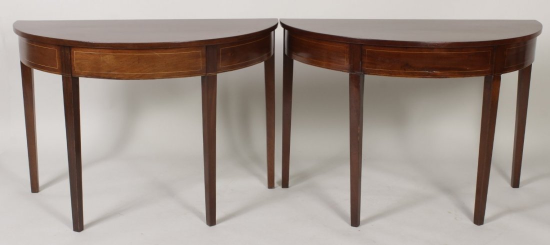 Pr. Mahogany Banded Demilunes, 19th C. (1 of 4)