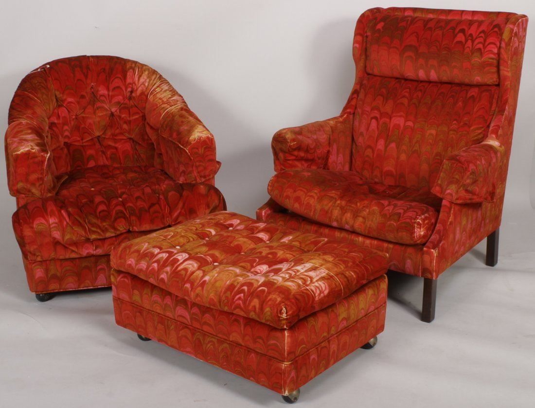 2 Lounge Chairs & Ottoman, 20th C. (1 of 2)