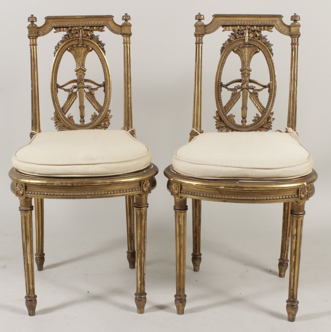 Pr Louis XVI-Style Gilt Painted Chairs, 20th c (1 of 4)