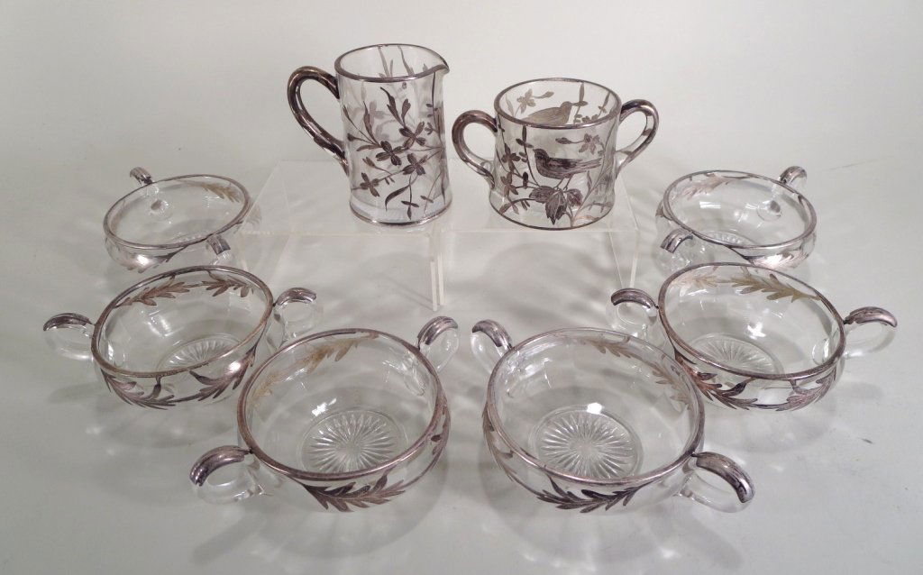 8 Pc. Silver Overlay Glass Berry Dessert Set (1 of 5)