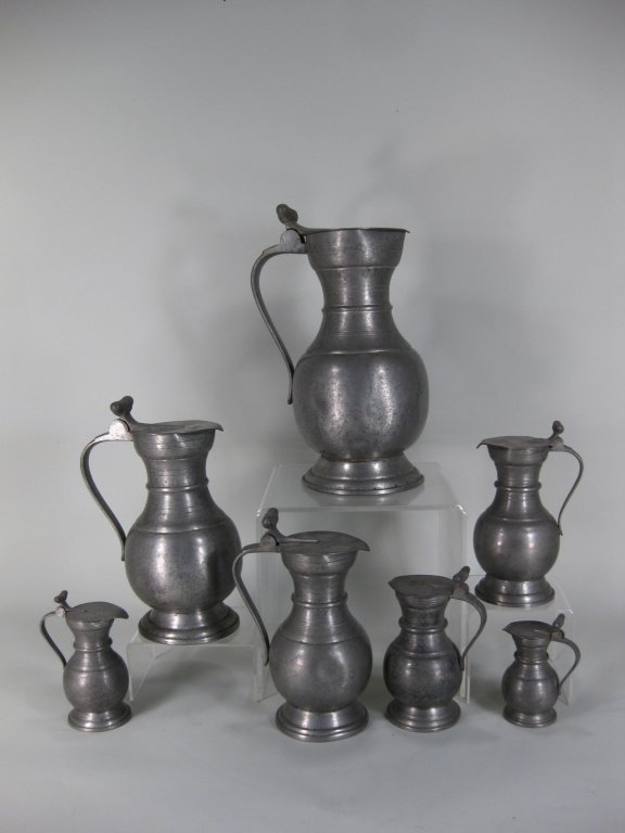 Set of Seven Pewter Flagons, Late 19th C. (1 of 7)