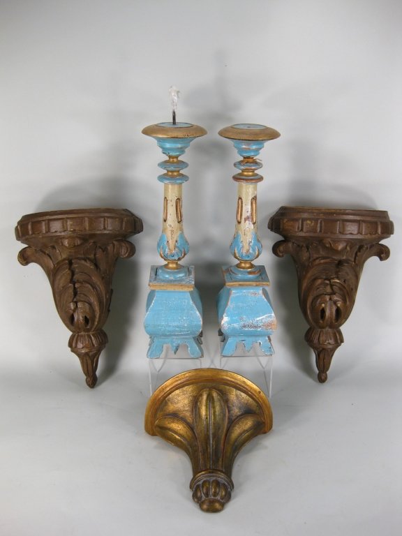 5 Pcs: 3 Wall Brackets and Pair of Candlesticks (1 of 6)