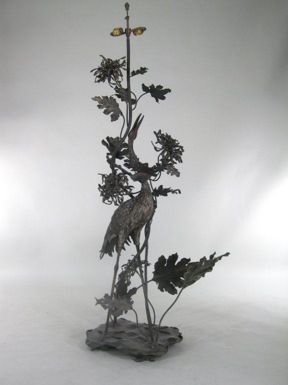 Japanese Bronze Crane Standing Floor Lamp (1 of 7)