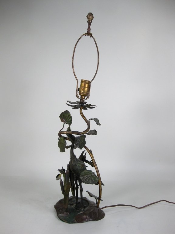 Japanese Patinated Bronze Crane Form Lamp (1 of 7)