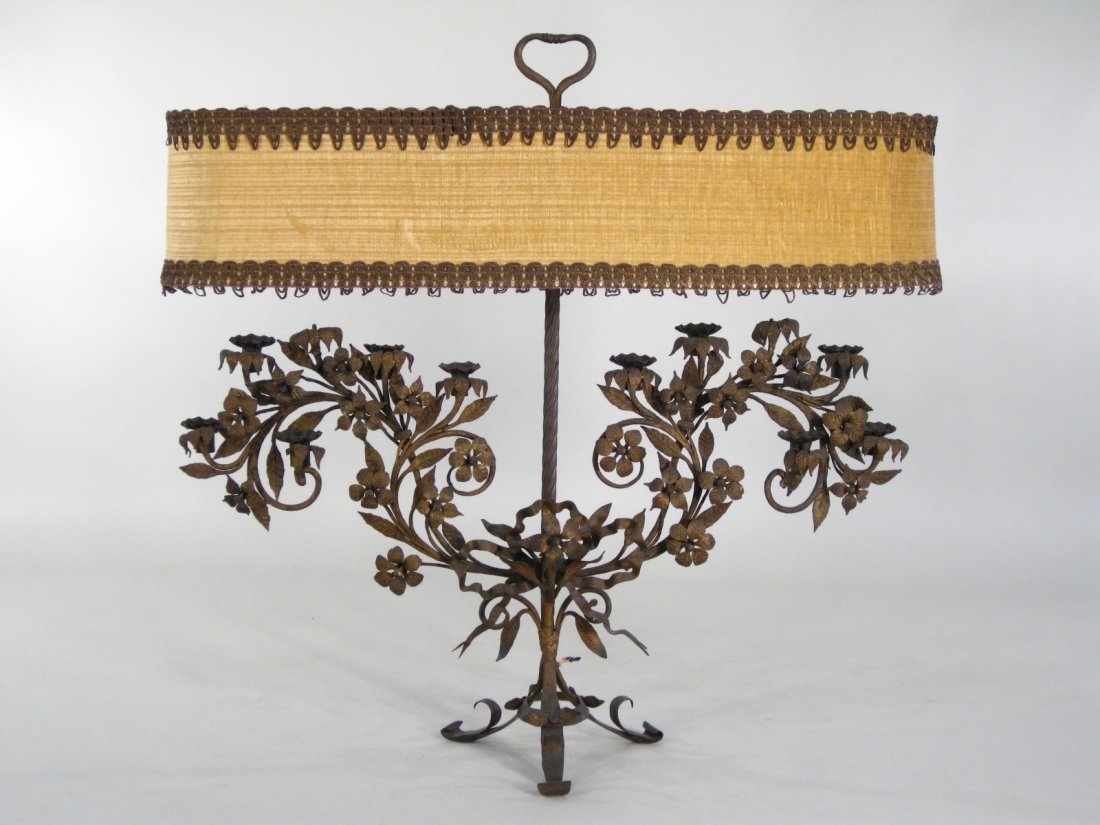 Tole Wrought Iron Candelabra Lamp, Early 20th C (1 of 7)