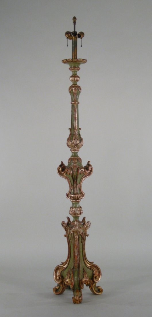 Baroque Style Green Painted and Gilt Floor Lamp (1 of 6)