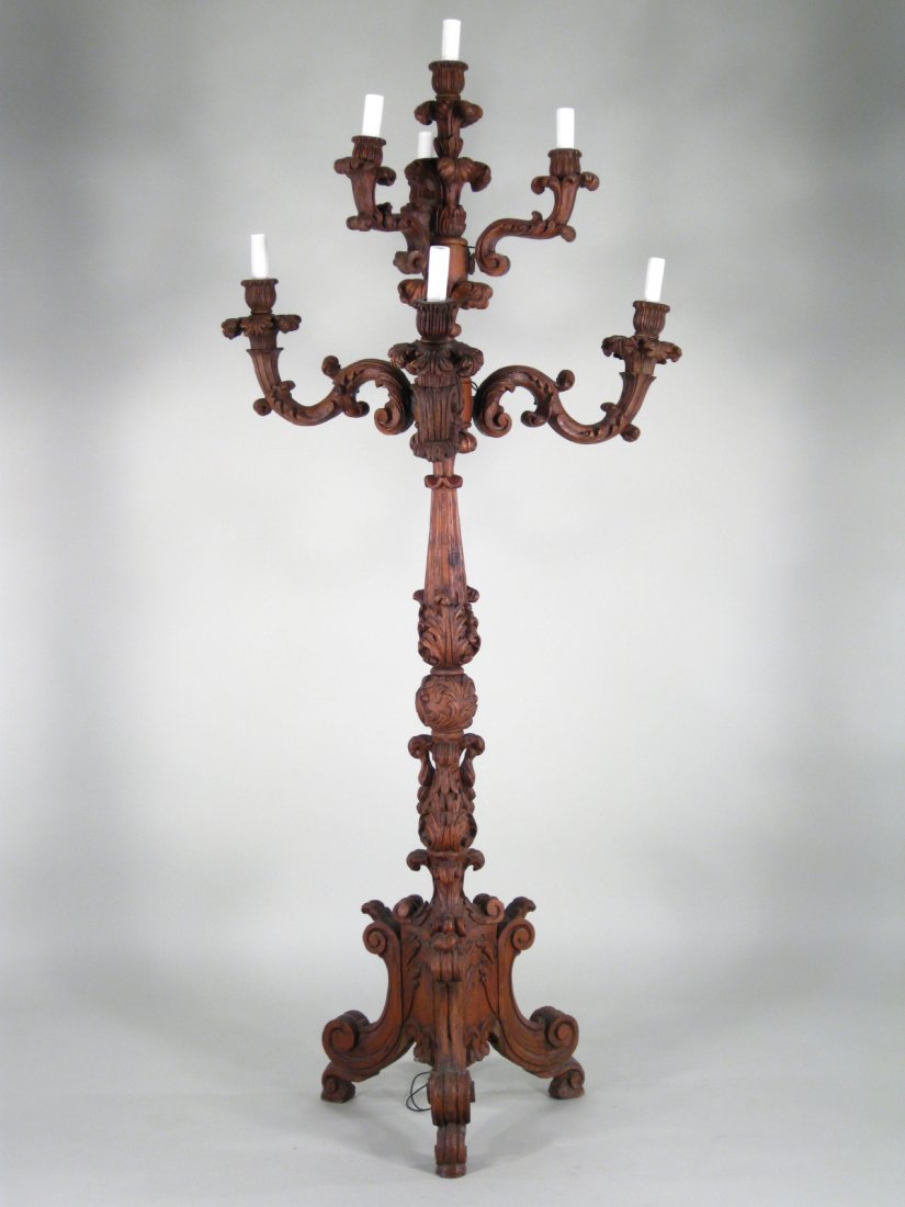Rococo Style Walnut Seven Light Floor Lamp (1 of 6)