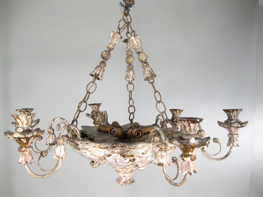 Carved and White Painted Six-Light Chandelier (1 of 5)
