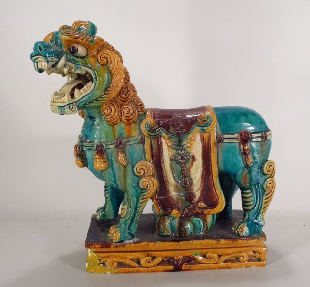 Large Chinese Polychromed Ceramic Foo Lion, c.1900 (1 of 9)