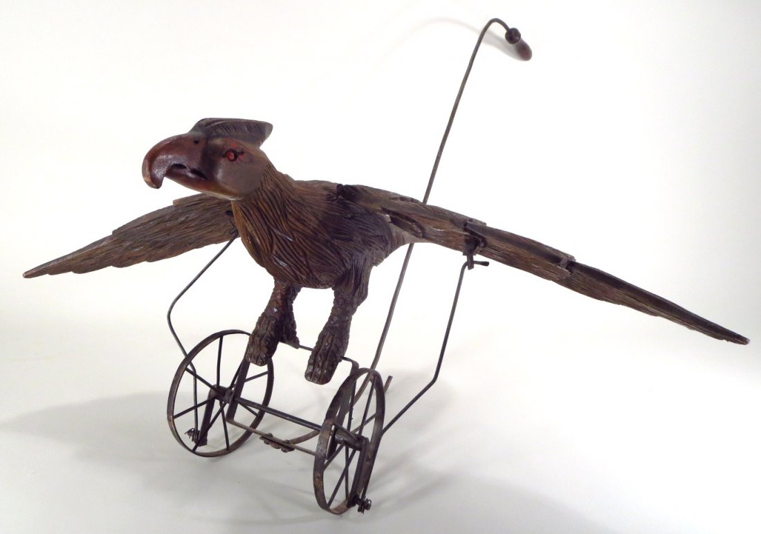 Folk Art Carved Eagle Push Toy, 19th c (1 of 6)