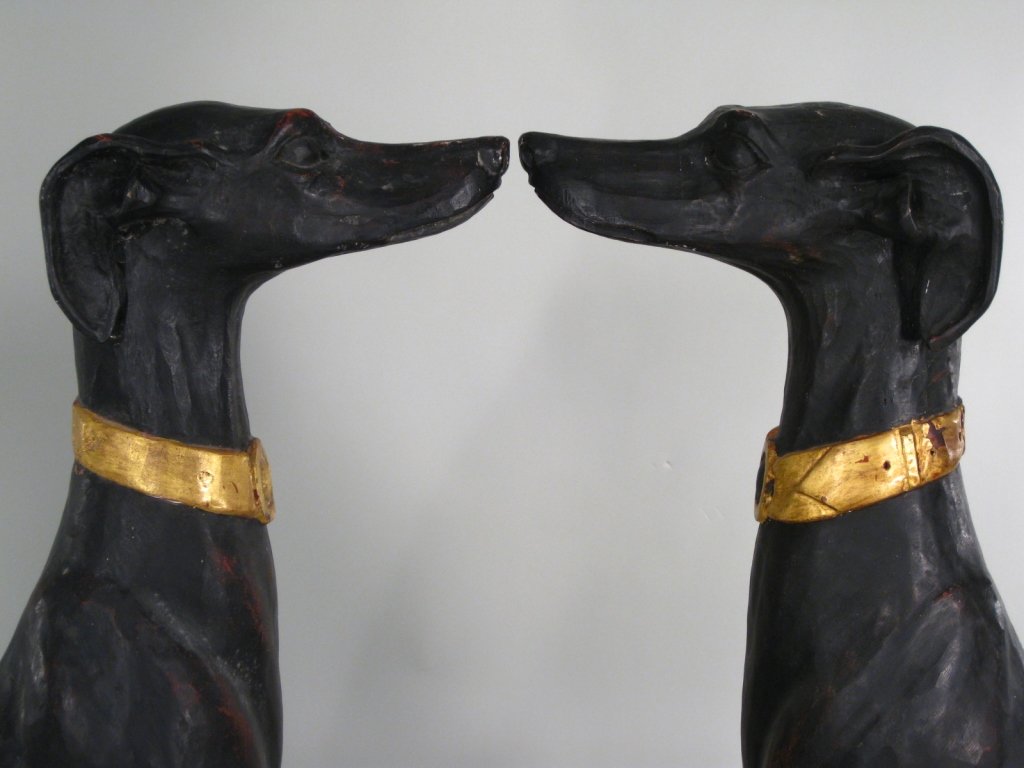 Pr. Carved Wooden Seated Hounds (1 of 5)