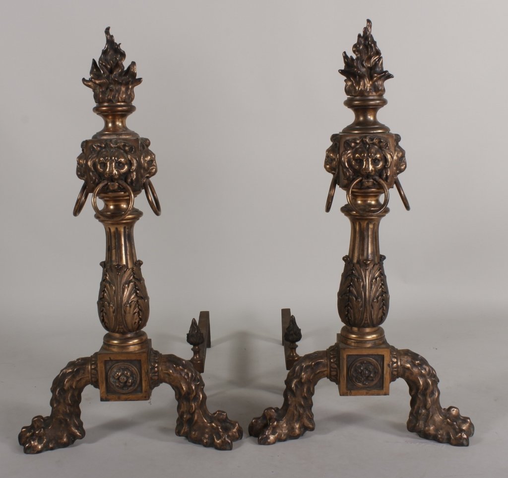 Massive Lion Headed & Pawed Andirons, c. 1870 (1 of 4)