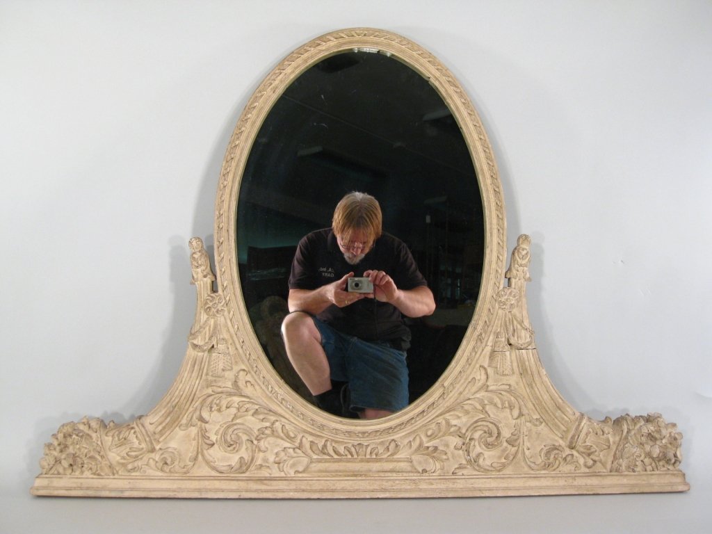 Louis XVI Style Whitewash Painted Oval Mirror (1 of 5)
