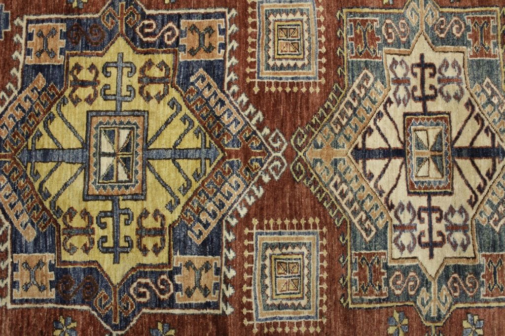 Caucasian Style Rug, Yellow/White Medallions (1 of 6)