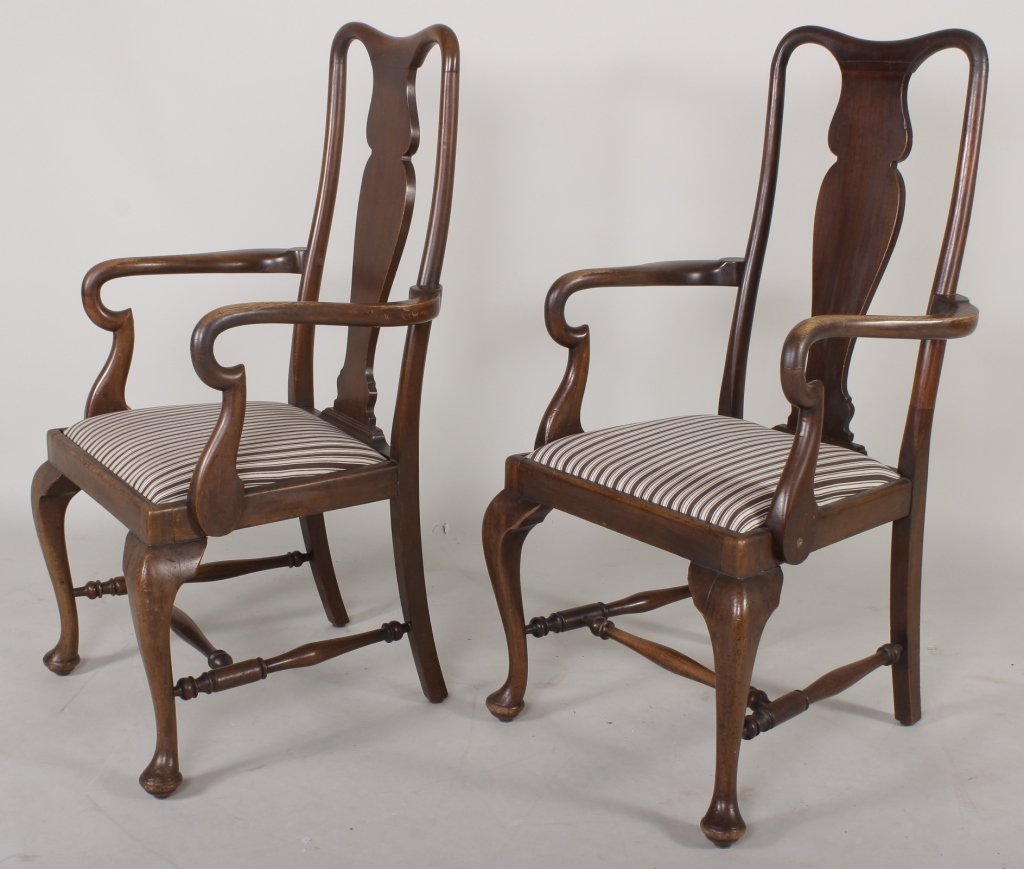 Queen Anne Style Open Arm Chairs, 19th C. (1 of 7)