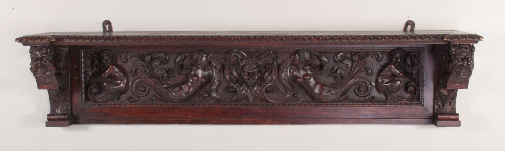 19th c. Carved Grotesques Mahogany Mantle/Shelf (1 of 7)
