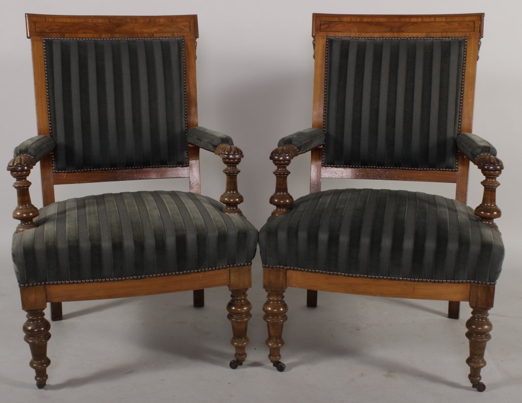 Pair Late Regency Style Open Armchairs (1 of 6)