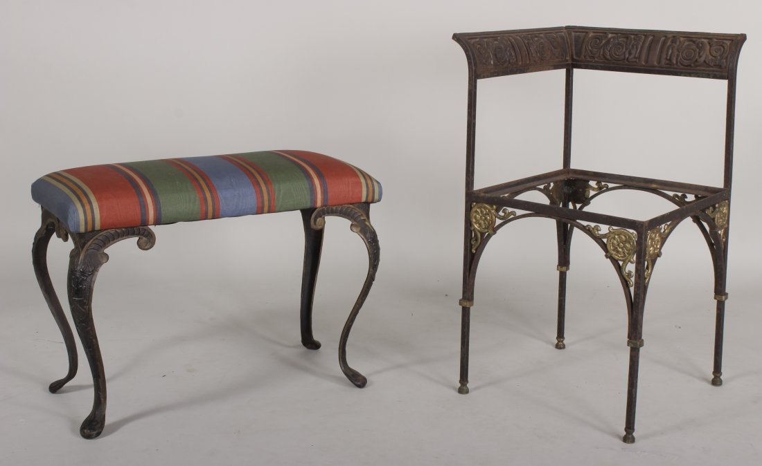 Iron and Gilt Metal Corner Chair and Bench (1 of 4)