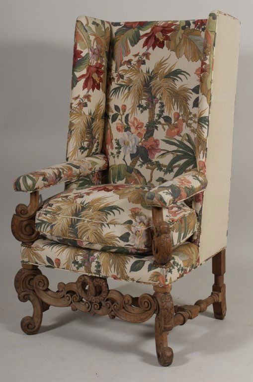 Carved Italian Walnut Baroque Wing Chair, 19th c. (1 of 4)