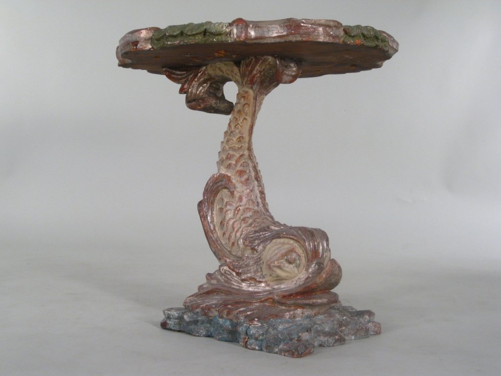 Italian Carved Painted Low Dolphin Form End Table (1 of 5)